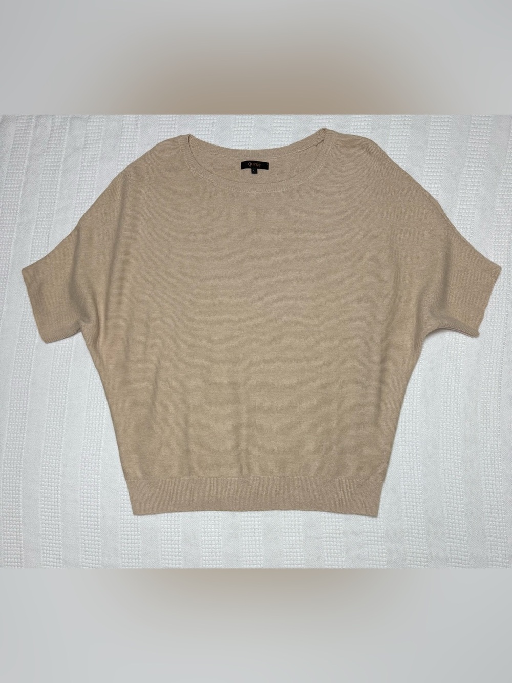 Quince Heather Oatmeal Cotton Cashmere Link-Stitch Short Sleeve Dolman Sweater L - Picture 3 of 10